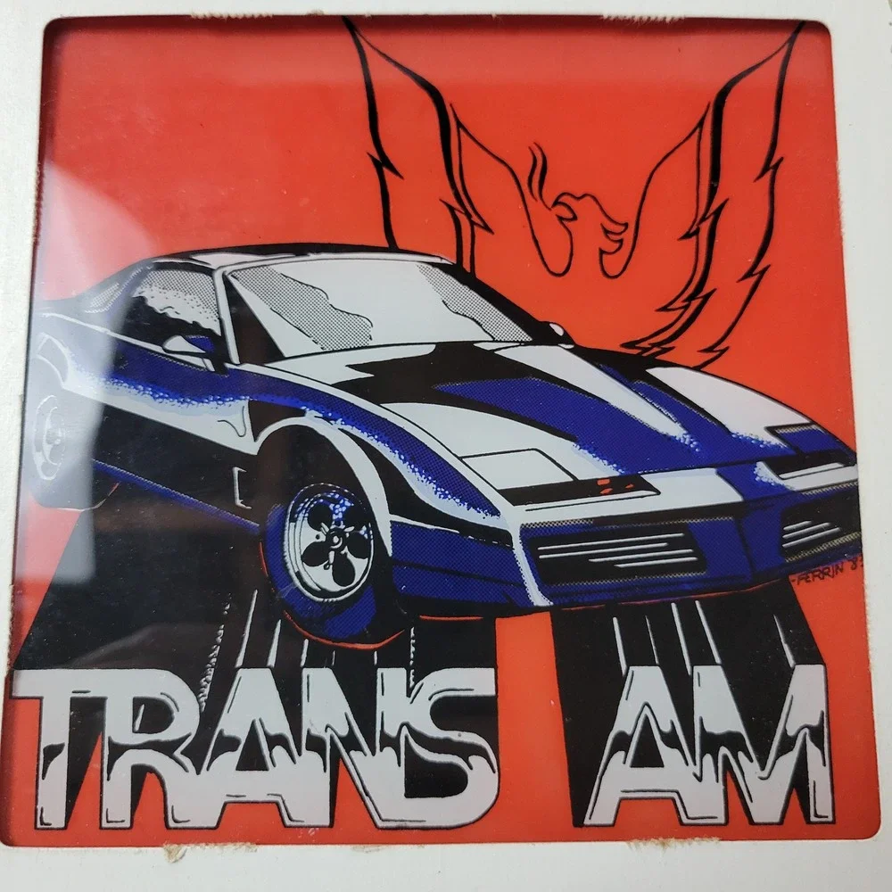 Vtg 1983 Pontiac Trans Am Carnival Glass Mirror Art Perrin 80s Muscle Car 8x8